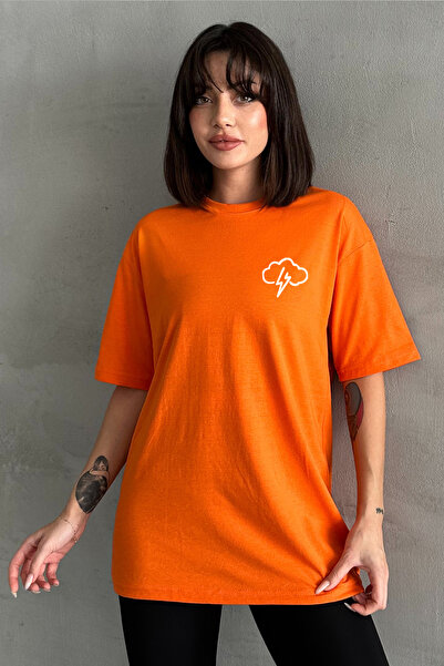 Stendhal Γυναικείο μπλουζάκι με πορτοκαλί μικρό σύννεφο με στάμπα με λαιμόκοψη