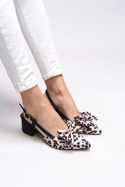 Riccon Bynlica Femei - Pantofi cu toc gros cu detaliu fundita 0012426   Piele Leop