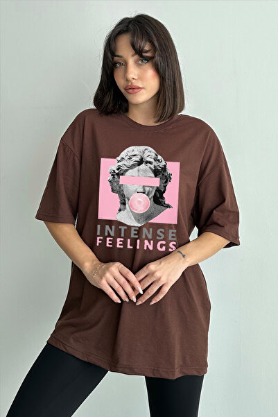Stendhal Tricou oversize cu decolteu rotund cu imprimeu Intense Feelings de damă