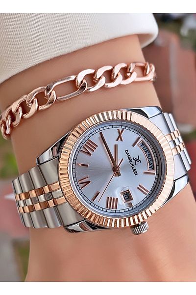Daniel Klein Brand Rose Silver Color Women's Wristwatch - Bracelet Gift