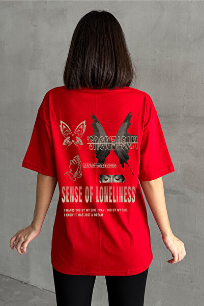 Stendhal Γυναικείο μπλουζάκι με κόκκινο μυστηριώδες στάμπα με λαιμόκοψη με λα...