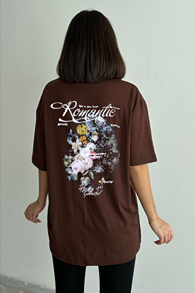 Stendhal Tricou oversize cu decolteu rotund cu imprimeu Romantie maro pentru ...
