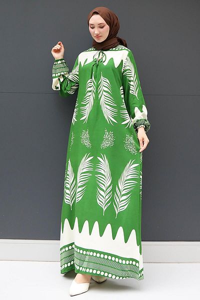 GİZ AGİYİM Φόρεμα Hijab με πράσινα φύλλα