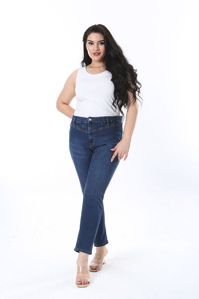 Şans Navy Blue Lycra Large Size Jeans - Gasket Detailed 65n38265