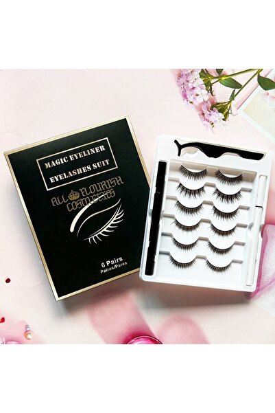 Arzu Güzel Cosmetics 6 Adet Hacim ve Yoğunluğu Farklı, Siyah ve Şeffaf Eyeliner Mıknatıs Yapıştırıcılı Takma Kirpik Seti