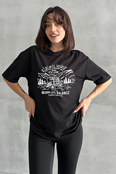 Stendhal Tricou oversize cu decolteu rotund cu imprimeu Surf Club pentru femei
