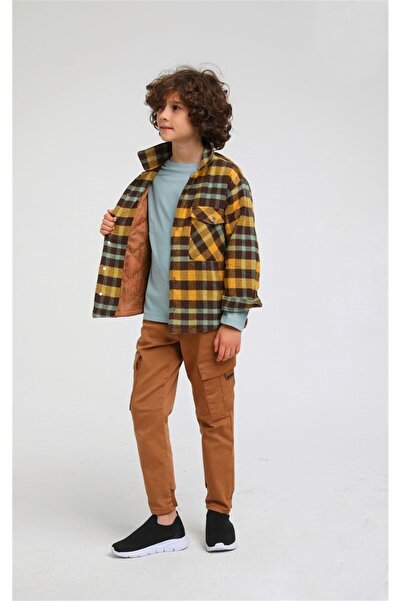 Genel Markalar 04-14 Yaş Erkek Çocuk Hardal Renk Ekose Gömlek