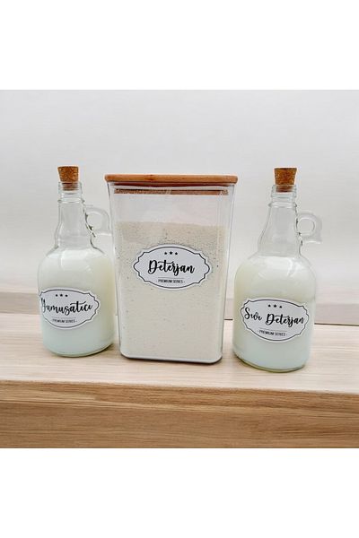 zezedesing Premium Series - Βάζο απορρυπαντικού 2900ML και μαλακτικό 1000ML και μπουκάλι υγρού απορρυπαντικού