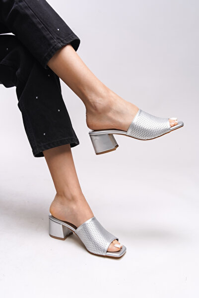 Riccon Janriara 0012128 Papuci de damă cu toc model Silver Skin