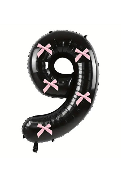 Çemrek Süs Parti بالون فوليو باللون الأسود مع فيونكة وردية 100 سم