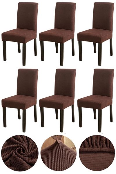 Bumedo Bamboo Nano Fabric Lycra Washable 6-Piece Chair Cover Ελαστικό κάλυμμα καρέκλας (6ADET)-σκούρο καφέ