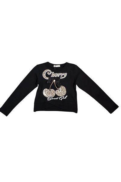 Little Star Girls' Leopard Cherry Printed Blouse with Bow Accessories