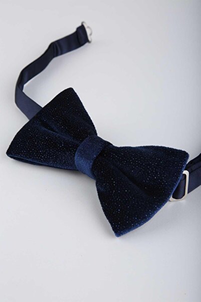 Kravatkolik Bow Tie P1901 - Navy Blue Glitter Velvet Groom Dress