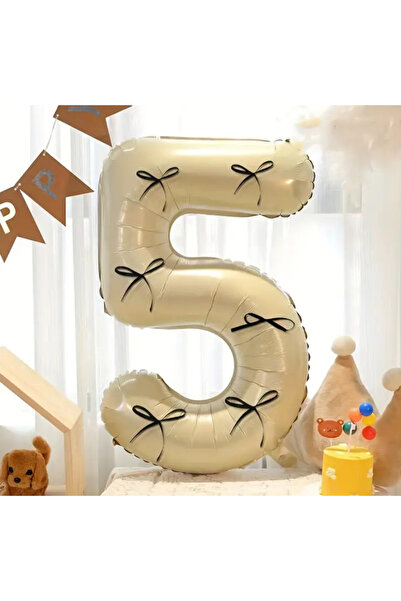 Çemrek Süs Parti بالون رقمي كريمي بفيونكة سوداء مقاس 100 سم