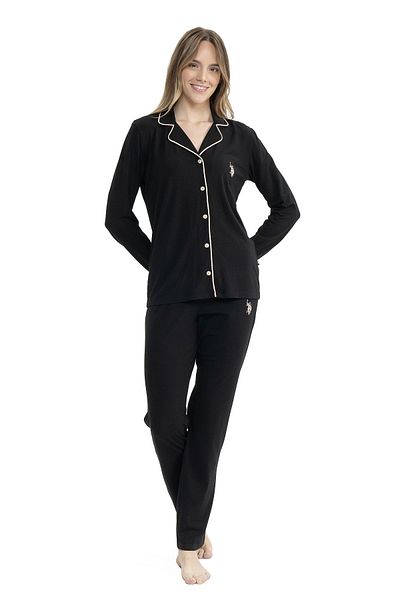 U.S. Polo Assn. Η.Π.Α. Polo Assn. 11000 Μαύρα γυναικεία πουκάμισα και σετ πιτζάμες - μακριά μανίκια και κουμπιά μπροστά