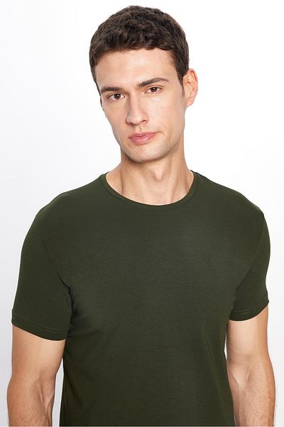 Tudors Men's Slim Fit Slim Fit Cotton Soft Texture Lycra Stretchy Fabric Basic Khaki Crew Neck T-Shirt