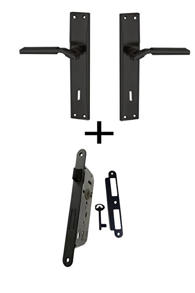 bersayapı Azra Aynalı Oda Kapı Kolu ve Sesiz Gömme Kilit Siyah 1 Kapılık Takım Siyag Kapı Kilidi 40mm