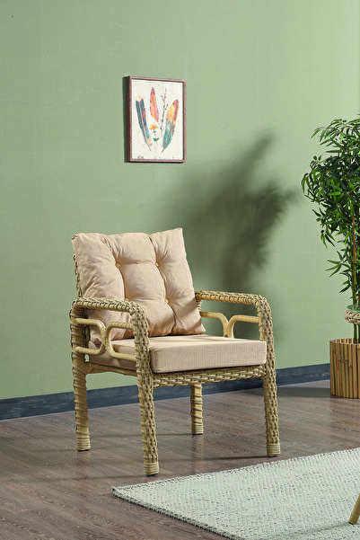 Evdemo Rio Rattan Bahçe Balkon Oturma Takımı 2+1+1+Camlı Masa Cappuccino