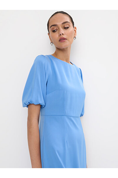 SELAZRA Adel Bisiklet Yaka Regular Fit Mavi Renk Elbise - 36, Mavi