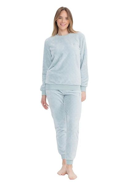 U.S. Polo Assn. BAZA. Polo Assn. 17080 - Set de pijamale Welsoft cu mânecă lungă pentru femei, picior elastic - albastru deschis