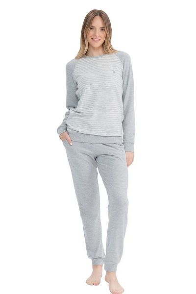 U.S. Polo Assn. BAZA. Polo Assn. 17084 - Set de pijamale moale pentru femei, gât rotund și picioare elastice, mânecă lungă, Grimel