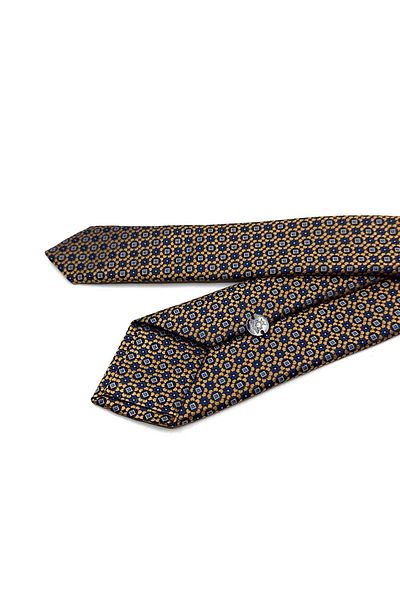 Kravatkolik Navy Blue - Yellow Motif Pattern Slim Tie Sk7984