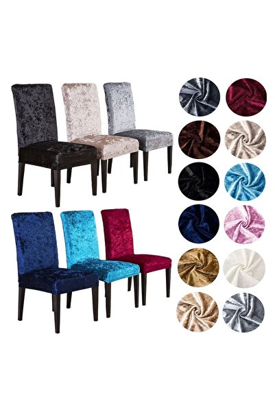 Bumedo Ipek Kadife 6'lı Sandalye Kılıfı Likralı Lastikli Kadife Sandalye Örtüsü (6 ADET) - Sarı