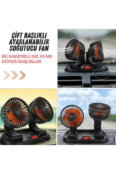 caralp Üniversal Oto Ofis Araç İçi Torpido Üstü Vantilatör Çift Başlıklı Çakm...