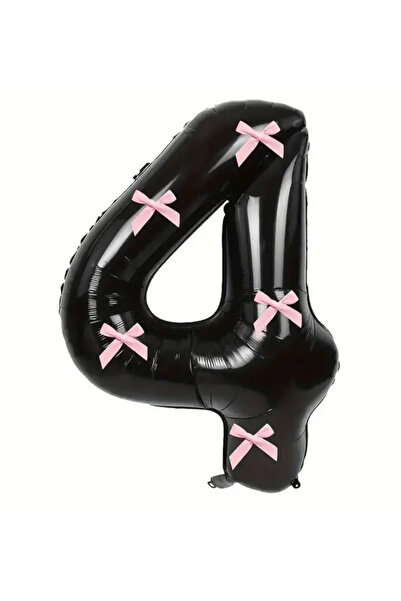 Çemrek Süs Parti بالون فوليو باللون الأسود مع فيونكة وردية 100 سم