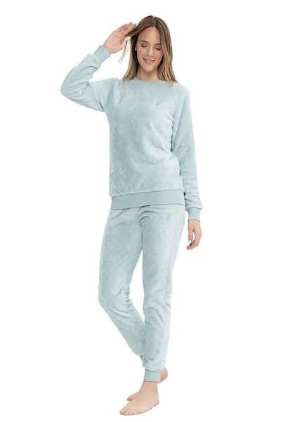 U.S. Polo Assn. BAZA. Polo Assn. 17080 - Set de pijamale Welsoft cu mânecă lungă pentru femei, picior elastic - albastru deschis
