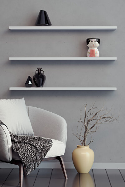 yankı-byeg 80 Cm 3lü Mat Beyaz Mdf Uçan Duvar Rafı Gizli Bağlantı Kitaplık