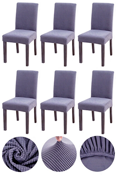 Bumedo Bambu Nano Kumaş Likralı Yıkanabilir 6'lı Sandalye Kılıfı Lastikli Sandalye Örtüsü (6 ADET) - Gri