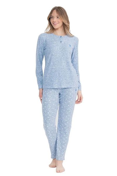 U.S. Polo Assn. 17099 Costum de pijama albastru cu mânecă lungă și gât rotund pentru femei
