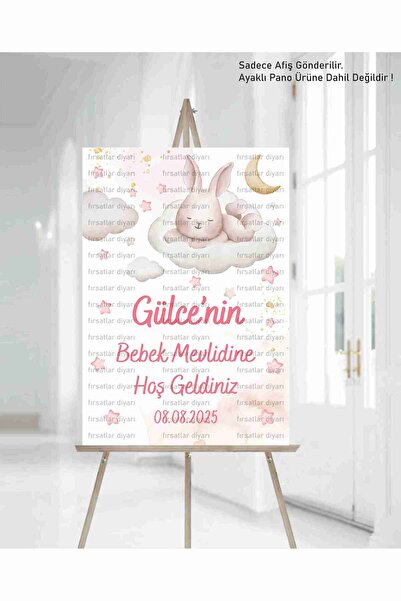 fırsatlar diyarı Kişiye Özel Mevlit - Doğum Günü - Baby Shower Hoşgeldiniz Karşılama Panosu Afişi 33x48 cm