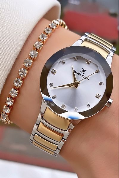 Daniel Klein Brand Yellow Silver Color Women's Wristwatch - Bracelet Gift