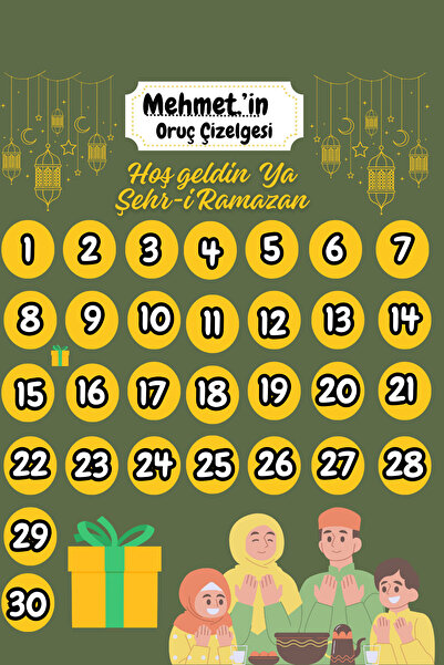 Dekals 25x35 Ramazan Ayı Temalı Oruç Takvimi  Çocuklar için Oruç Çizelgesi + ...