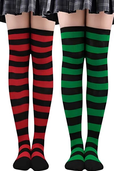 Uniquetrenders Women's Thick Stripe 2-Piece Knee High Socks