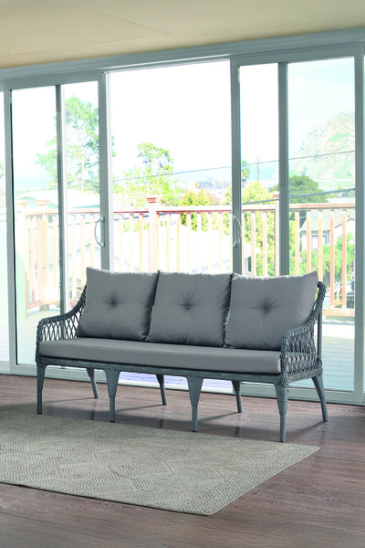 Evdemo Joy Rattan Puflu Bahçe Balkon Takımı 3+1+1+ Camlı Masa Gri