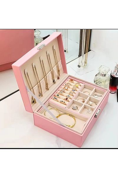 İsdeksan 2-Tier Decorative Pink Jewelry Box and Jewelry Organizer Jewelry Box