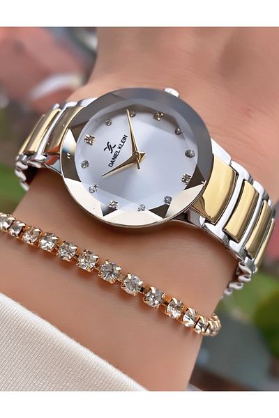 Daniel Klein Brand Yellow Silver Color Women's Wristwatch - Bracelet Gift