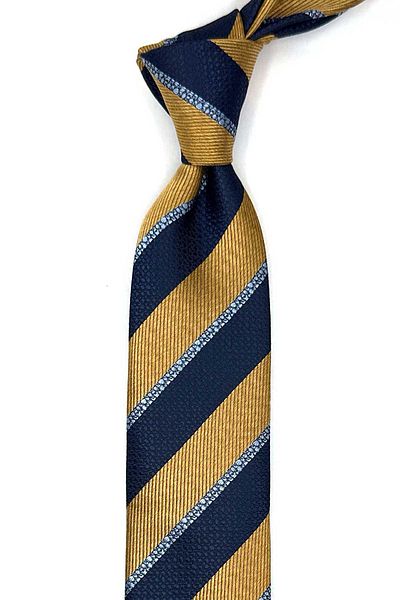 Kravatkolik Yellow Navy Blue Striped Slim Tie - Sk8034