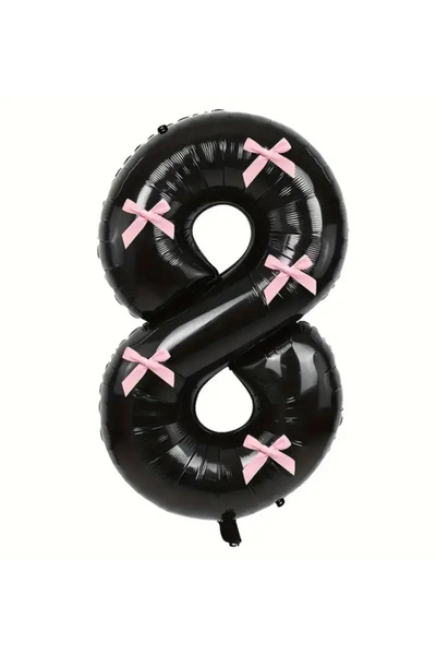 Çemrek Süs Parti بالون فوليو باللون الأسود مع فيونكة وردية 100 سم