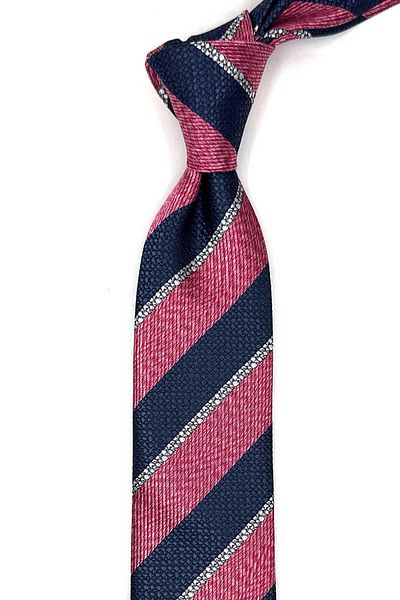 Kravatkolik Fuchsia - Navy Blue Line Pattern Slim Tie Sk8036