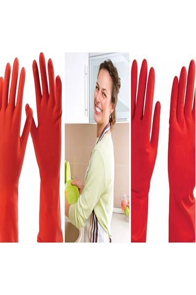 HANK TİCARET 2 Pairs of Cleaning Gloves Non-Slip Vegetable, etcWashing Red Dish Glove Size M Size 9 -9,5 Size
