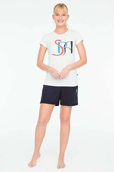 U.S. Polo Assn. Polo Assn din SUA. 16869 Tricou pentru femei Snow Melange Pantaloni scurți Set pijama-carmelange