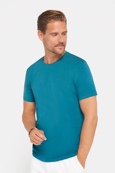 Tudors Tricou pentru bărbați, slim fit, din bumbac, cu textura moale, țesătură elastică, simplu, de bază, cu gâtul rotund