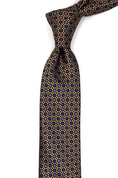 Kravatkolik Navy Blue - Yellow Motif Pattern Slim Tie Sk7984