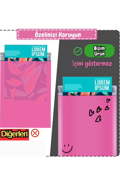 Dekals 5 Adet 17x30(+5cm Kapak) Minik Boy Fuşya Kendinden Yapışkanlı Hediye Poşeti Kargo Poşeti