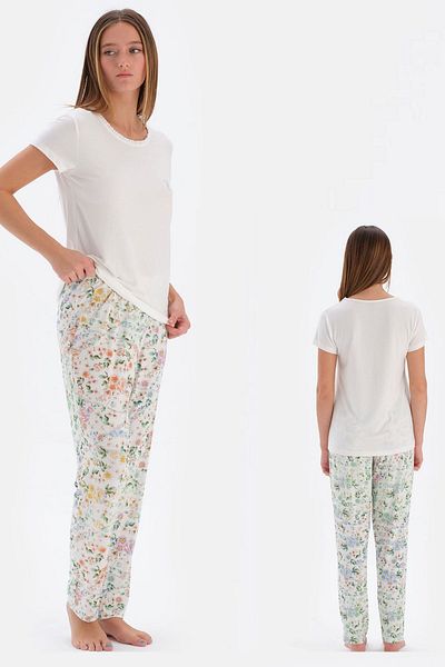 Eros 33570 Set de pijamale cu mânecă scurtă, albă, cu gât rotund