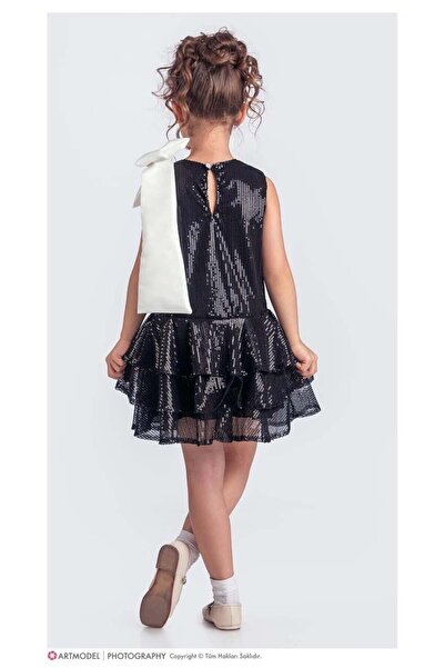 Magu Sequin Bow Detailed Girl's Dress Evening Dress